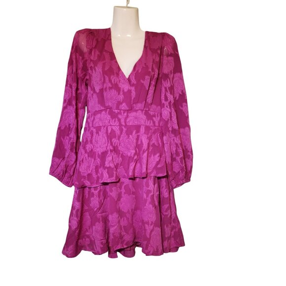 Band of Free Kiss Me Fuchsia Peplum Floral Mini Back Ties & Smocked‎ Waist Dress - Picture 4 of 8